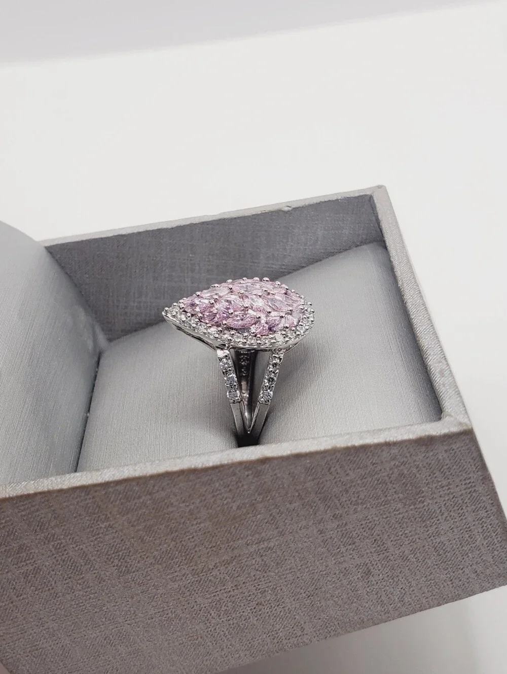 Pink Ice Teardrop Cluster Halo Ring - 925 Sterling Silver